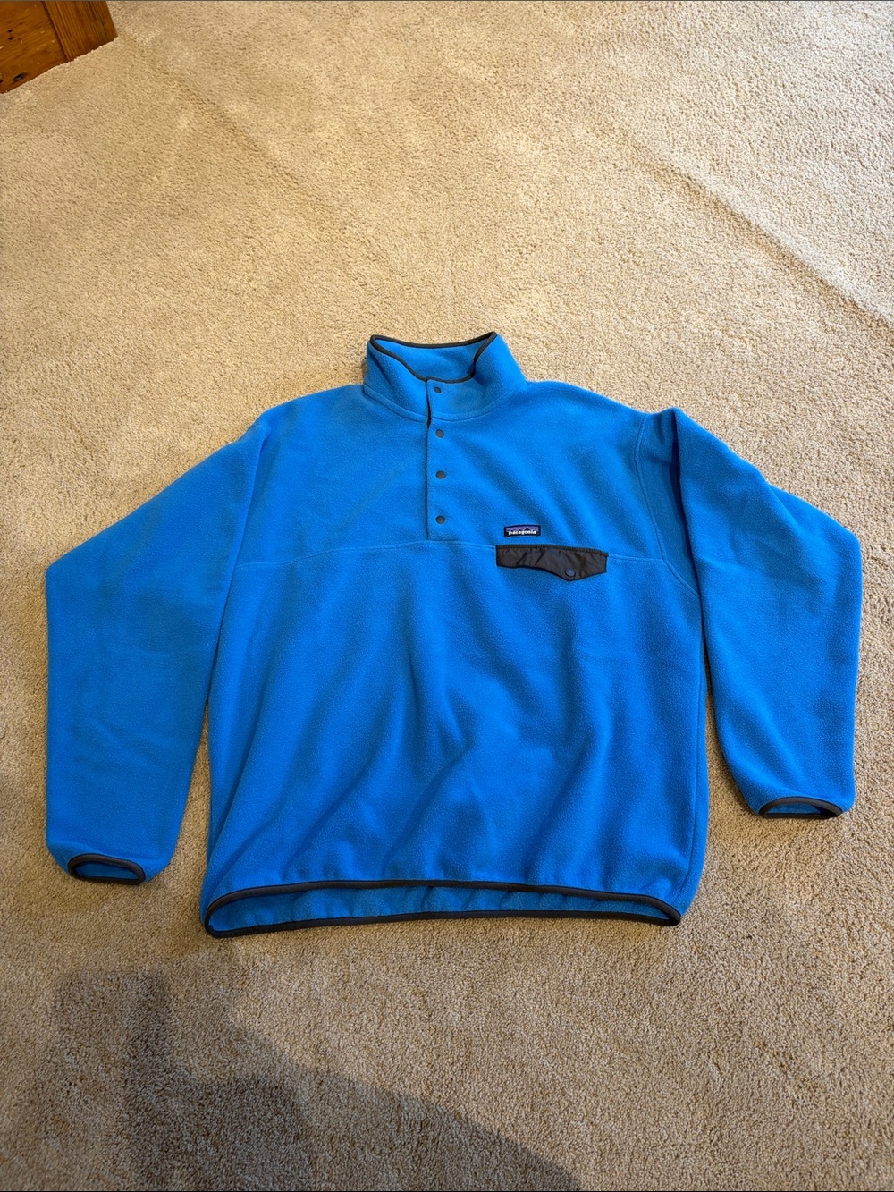 Patagonia Blue Fleece Snap-Neck Pullover with Black Trim